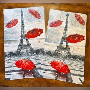 NWT Parisian Red Umbrella Eiffel Tower Bath Towel Set and plug in home diffuser